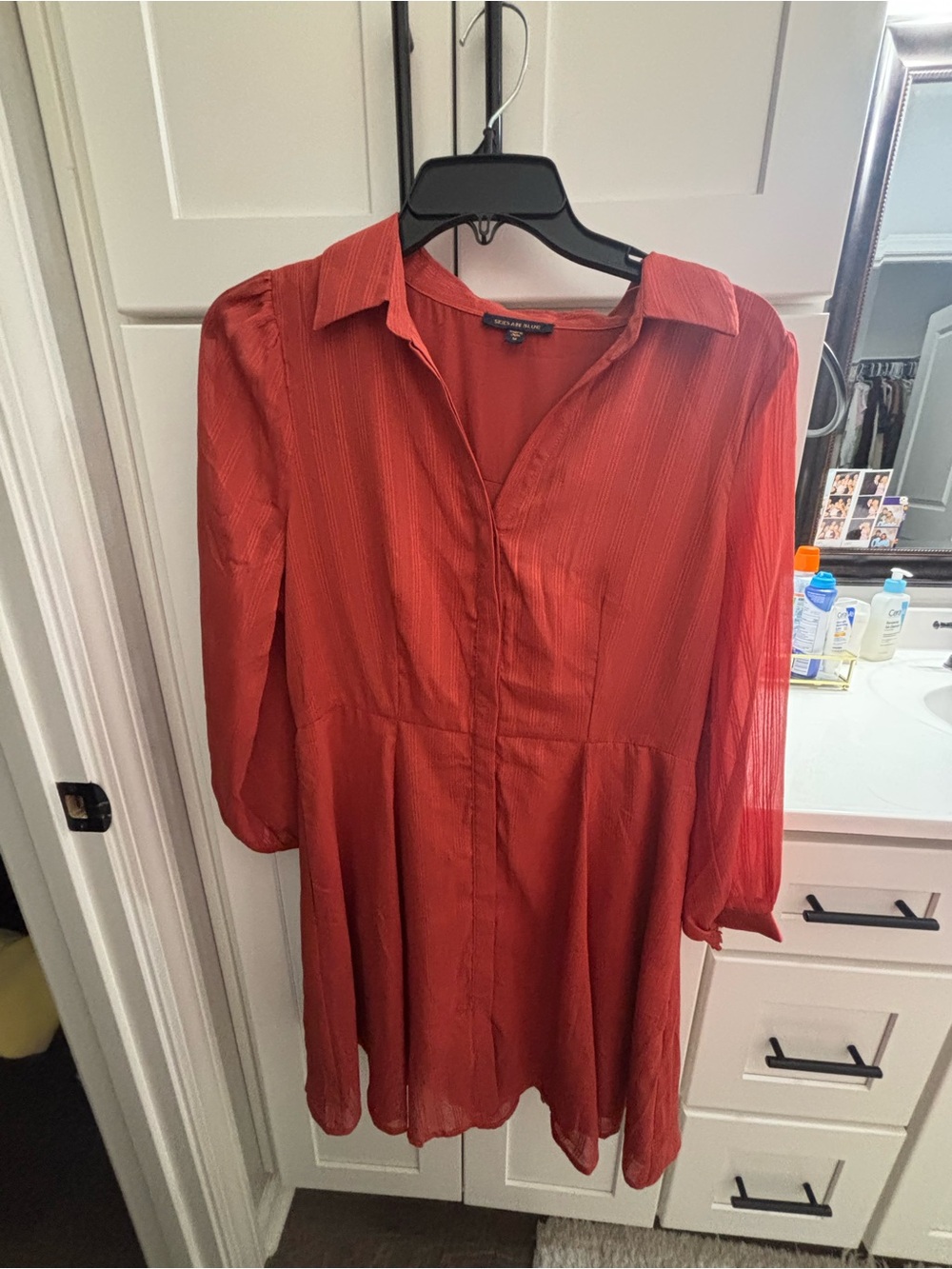 Skies Are Blue Rust Red Collared Tunic Dress